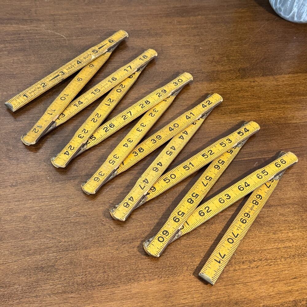 Vintage Sparton Heavy Duty 6 Ft Folding Carpenter Ruler Wood USA Yellow 72"